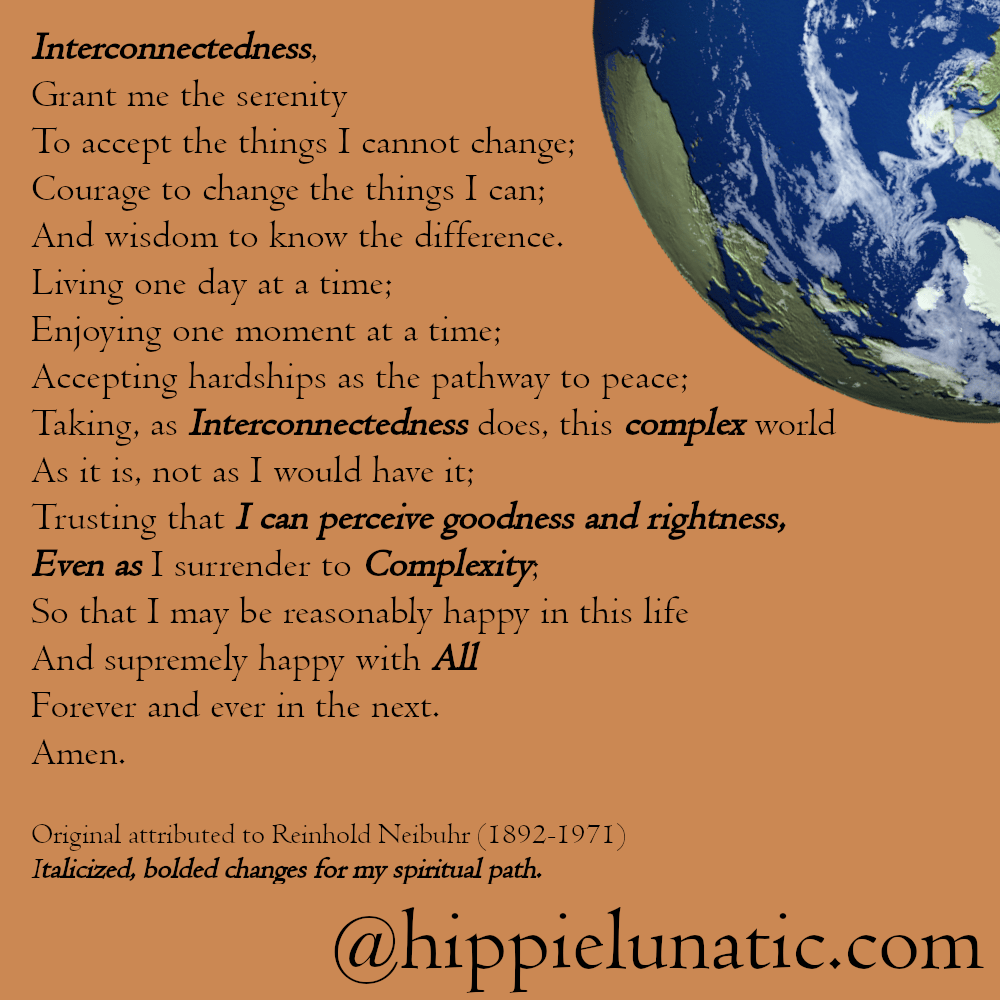 Interconnectedness Serenity Poem - world image in corner.
